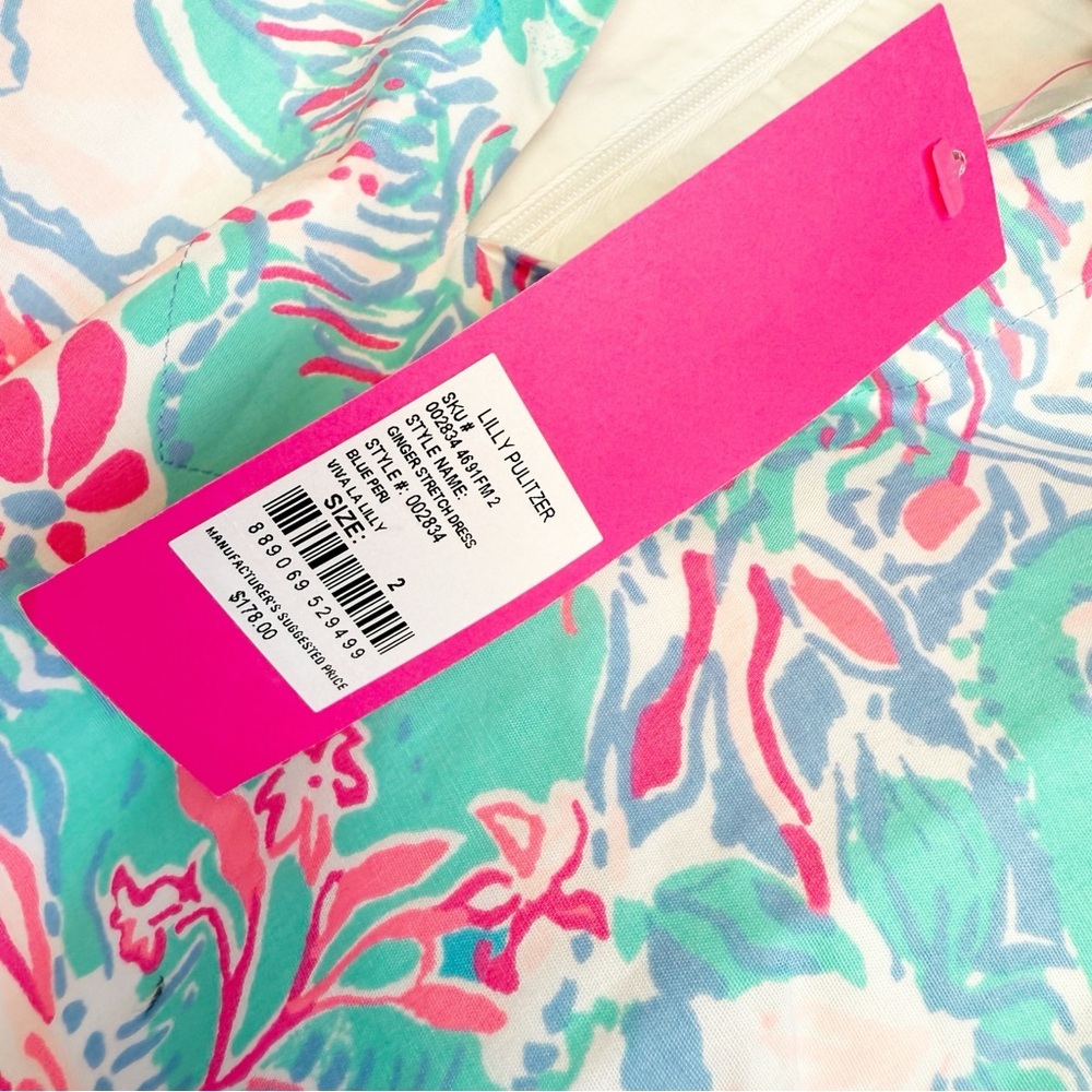 Lilly Pulitzer Sz 2 Collared Ginger Stretch Dress in Blue Peri Viva La Lilly NEW - Picture 7 of 8